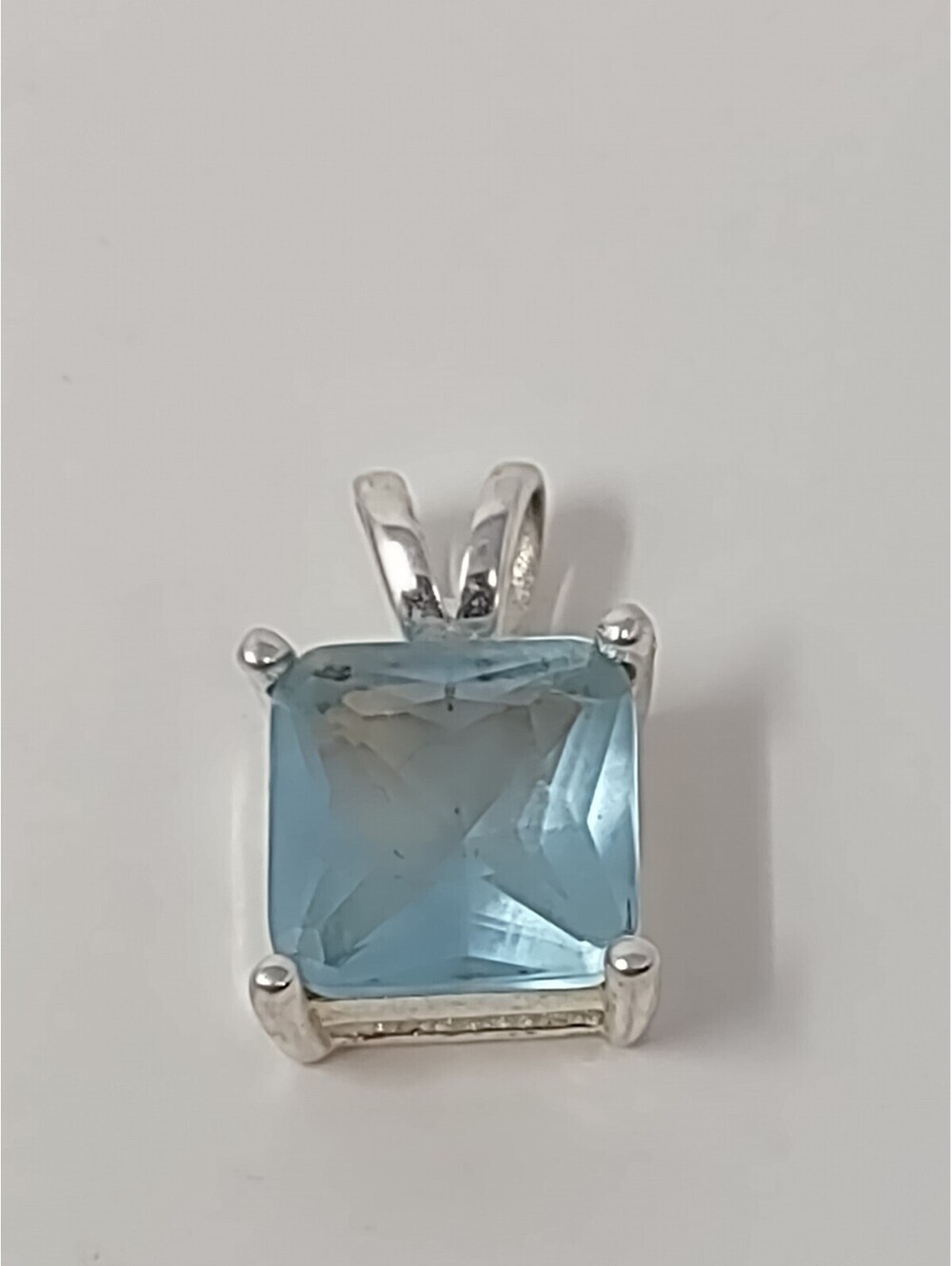 Sterling Silver Light Blue Faceted Stone Square Pendant 925